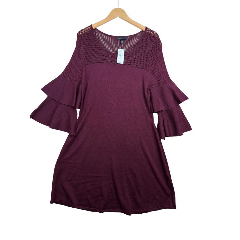 New Lane Bryant Tiered Bell Sleeve Bodycon Dress size 14/16 Burgundy